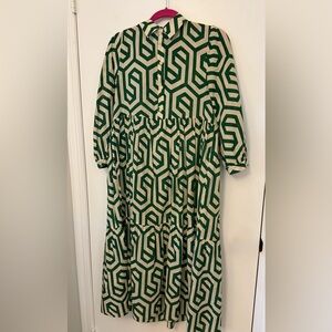 Viral Zara Green and Cream Long Sleeve Dress
